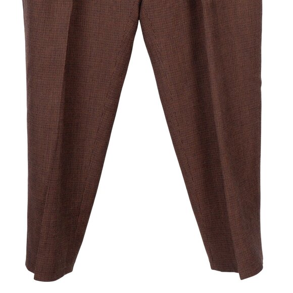 David N Petites VTG Checkered Trousers 14 Women Pants High Waisted Pleated Brown - Picture 3 of 5